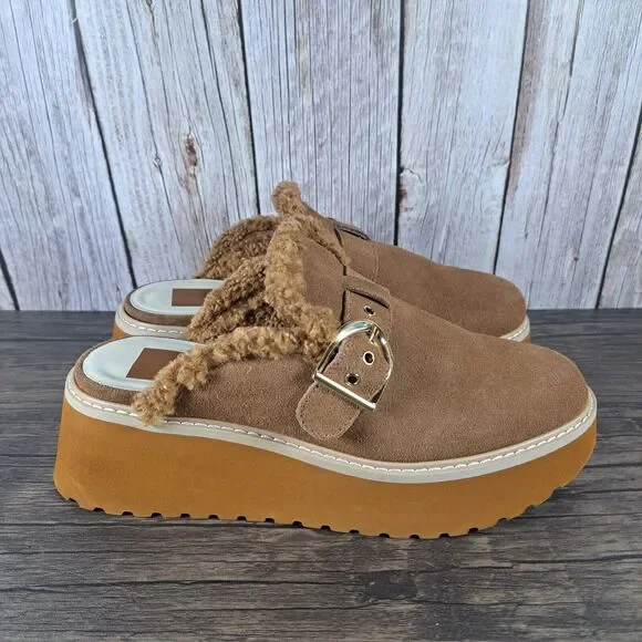 Dolce Vita Lelani Plush Flat Platform Mule Women's Sz 9 Pecan Suede (VGC) - Picture 3 of 9